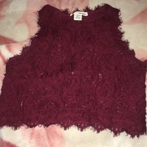 Red lace crop top